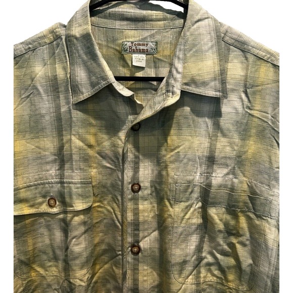 Tommy Bahama 100% Silk Button Up Long Sleeve Shirt Men's Size‎ Large Green Plaid - Picture 4 of 5